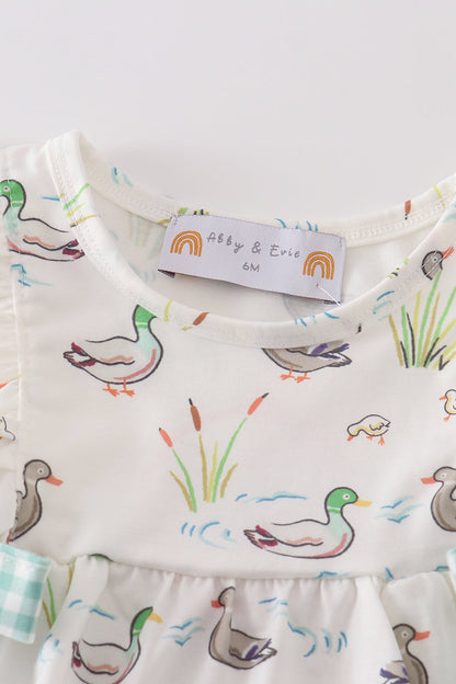 Sage Mallard Floral Bubble Romper | Baby Girl Smocked Floral Outfit | Boutique Summer Baby Clothing