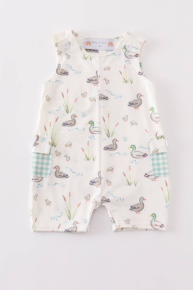 Sage Mallard Floral Jon Jon | Baby Boy Boutique Outfit | Floral Romper Shortall for Toddlers & Boys