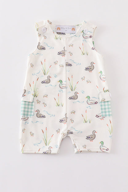 Sage Mallard Floral Jon Jon | Baby Boy Boutique Outfit | Floral Romper Shortall for Toddlers & Boys