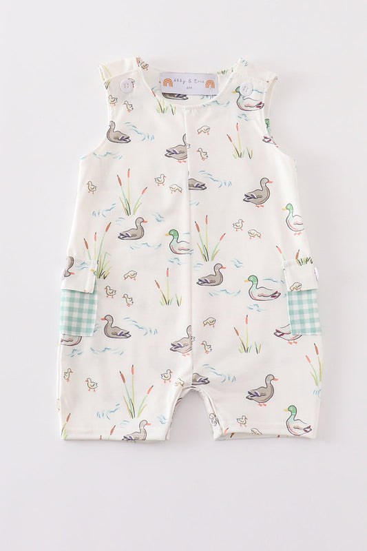 Sage Mallard Floral Jon Jon | Baby Boy Boutique Outfit | Floral Romper Shortall for Toddlers & Boys