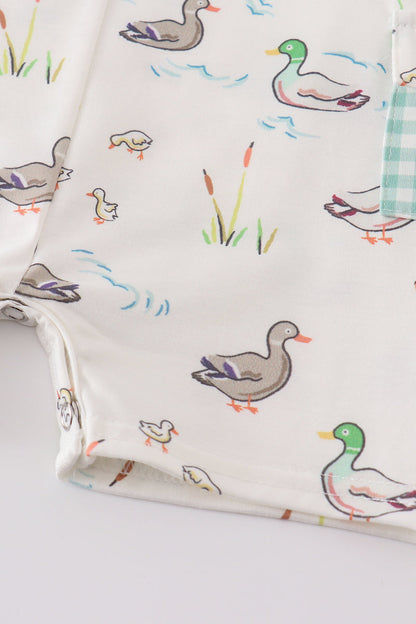 Sage Mallard Floral Jon Jon | Baby Boy Boutique Outfit | Floral Romper Shortall for Toddlers & Boys