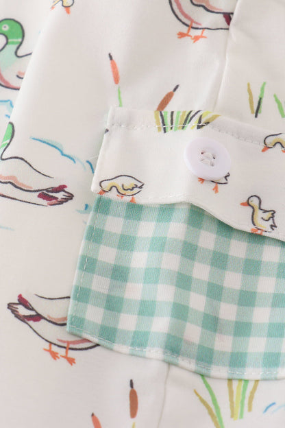 Sage Mallard Floral Jon Jon | Baby Boy Boutique Outfit | Floral Romper Shortall for Toddlers & Boys