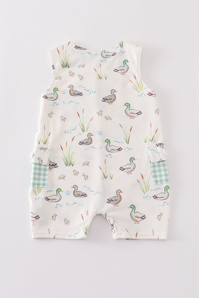 Sage Mallard Floral Jon Jon | Baby Boy Boutique Outfit | Floral Romper Shortall for Toddlers & Boys