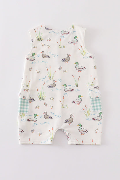 Sage Mallard Floral Jon Jon | Baby Boy Boutique Outfit | Floral Romper Shortall for Toddlers & Boys