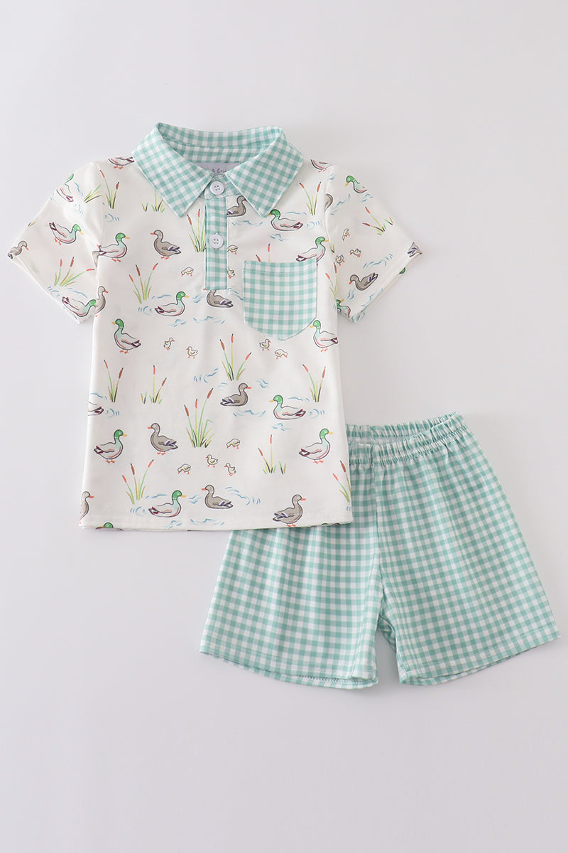 Sage Mallard Shorts Set | Baby Girl Boutique Outfit | Floral Smocked Top & Shorts Set for Toddlers