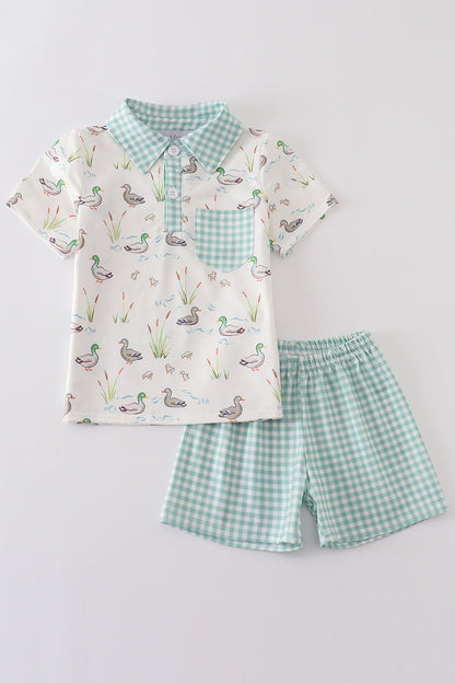 Sage Mallard Shorts Set | Baby Girl Boutique Outfit | Floral Smocked Top & Shorts Set for Toddlers