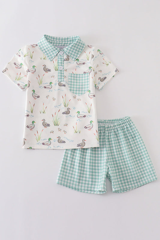 Sage Mallard Shorts Set | Baby Girl Boutique Outfit | Floral Smocked Top & Shorts Set for Toddlers
