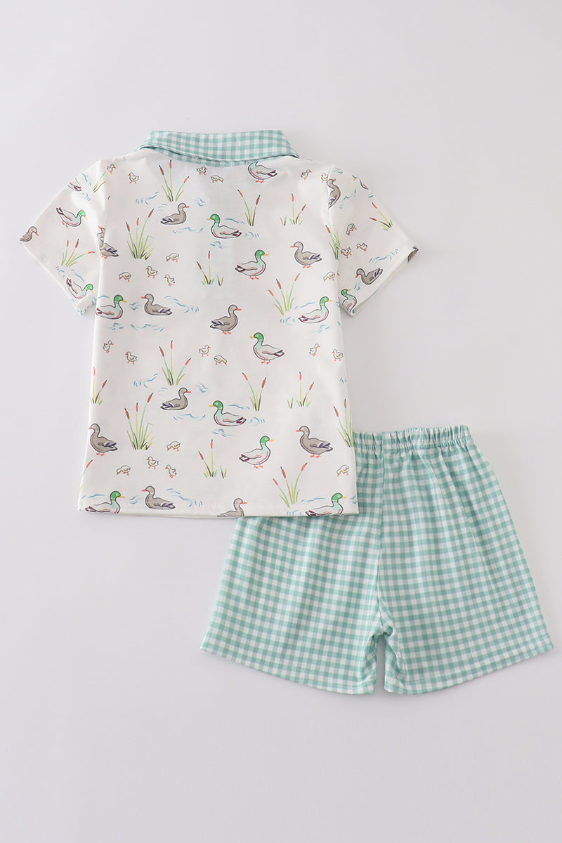 Sage Mallard Shorts Set | Baby Girl Boutique Outfit | Floral Smocked Top & Shorts Set for Toddlers