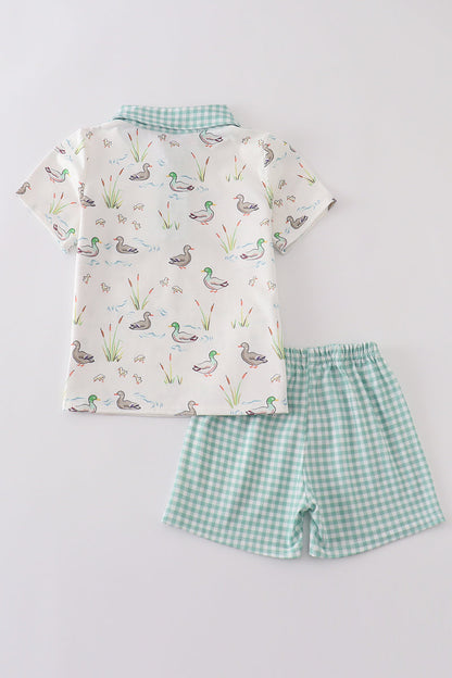 Sage Mallard Shorts Set | Baby Girl Boutique Outfit | Floral Smocked Top & Shorts Set for Toddlers