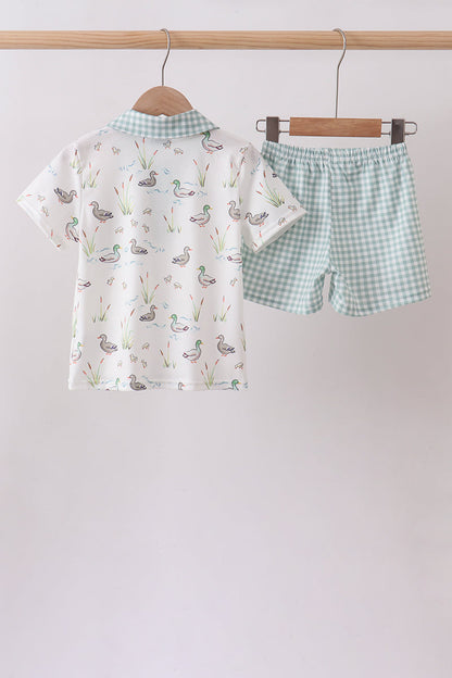 Sage Mallard Shorts Set | Baby Girl Boutique Outfit | Floral Smocked Top & Shorts Set for Toddlers