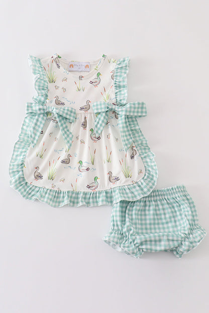 Sage Mallard Floral Bloomer Set | Baby Girl Boutique Outfit | Floral Smocked Top & Bloomer Shorts Set