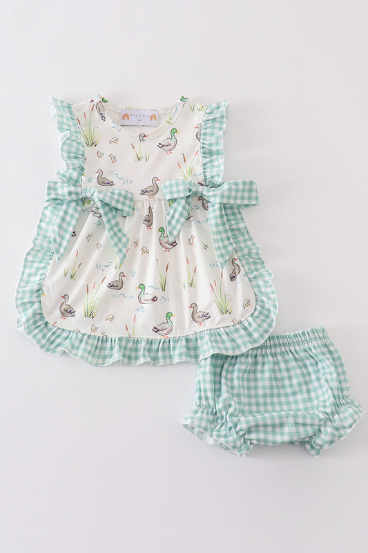 Sage Mallard Floral Bloomer Set | Baby Girl Boutique Outfit | Floral Smocked Top & Bloomer Shorts Set