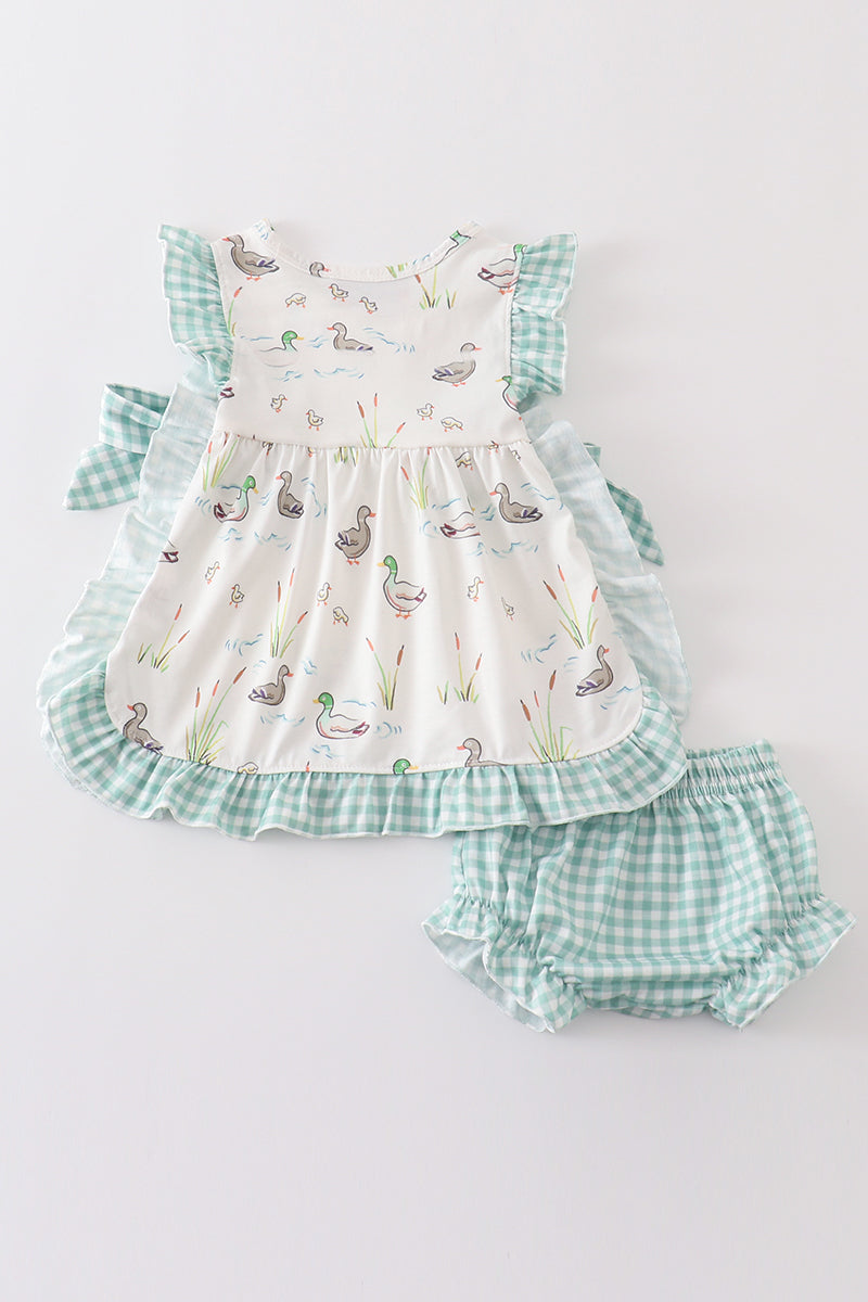 Sage Mallard Floral Bloomer Set | Baby Girl Boutique Outfit | Floral Smocked Top & Bloomer Shorts Set