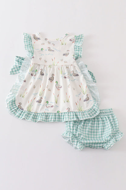 Sage Mallard Floral Bloomer Set | Baby Girl Boutique Outfit | Floral Smocked Top & Bloomer Shorts Set