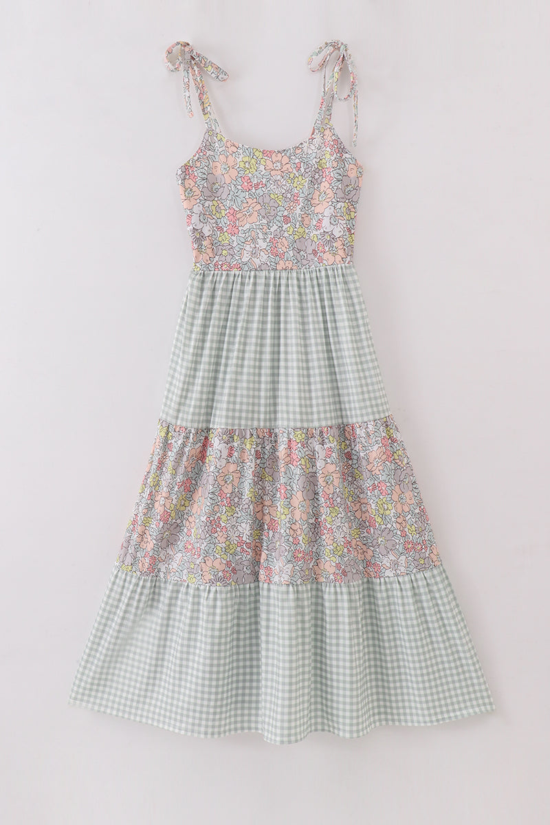 Sage Pastel Floral Harmony Gingham Mommy & Me Matching Dress Set | Mother Daughter Boutique Outfit