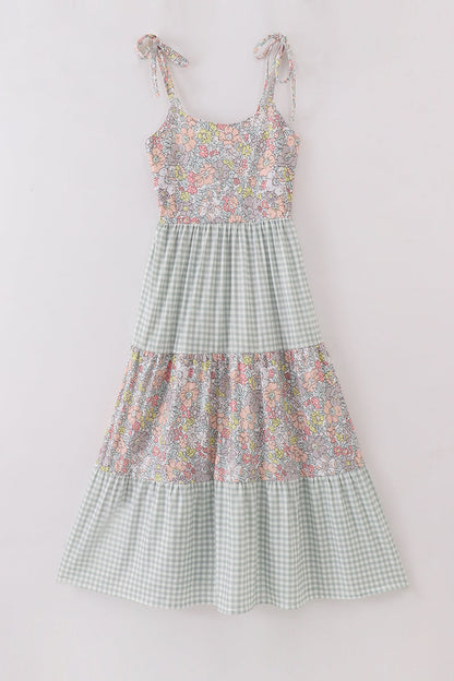 Sage Pastel Floral Harmony Gingham Mommy & Me Matching Dress Set | Mother Daughter Boutique Outfit
