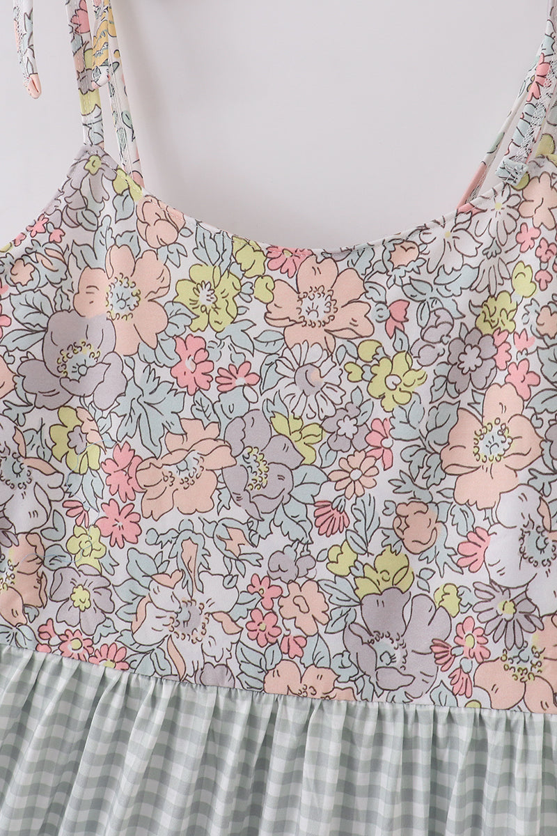 Sage Pastel Floral Harmony Gingham Mommy & Me Matching Dress Set | Mother Daughter Boutique Outfit