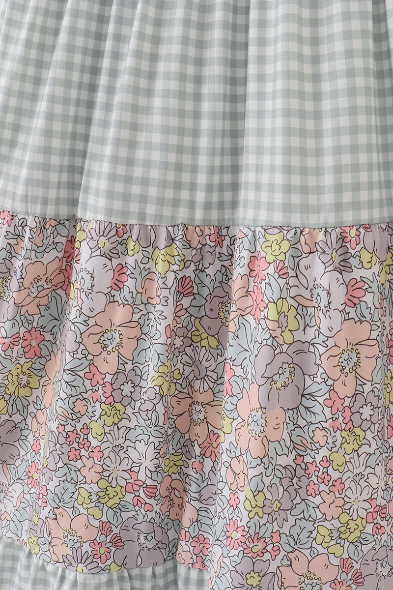 Sage Pastel Floral Harmony Gingham Mommy & Me Matching Dress Set | Mother Daughter Boutique Outfit