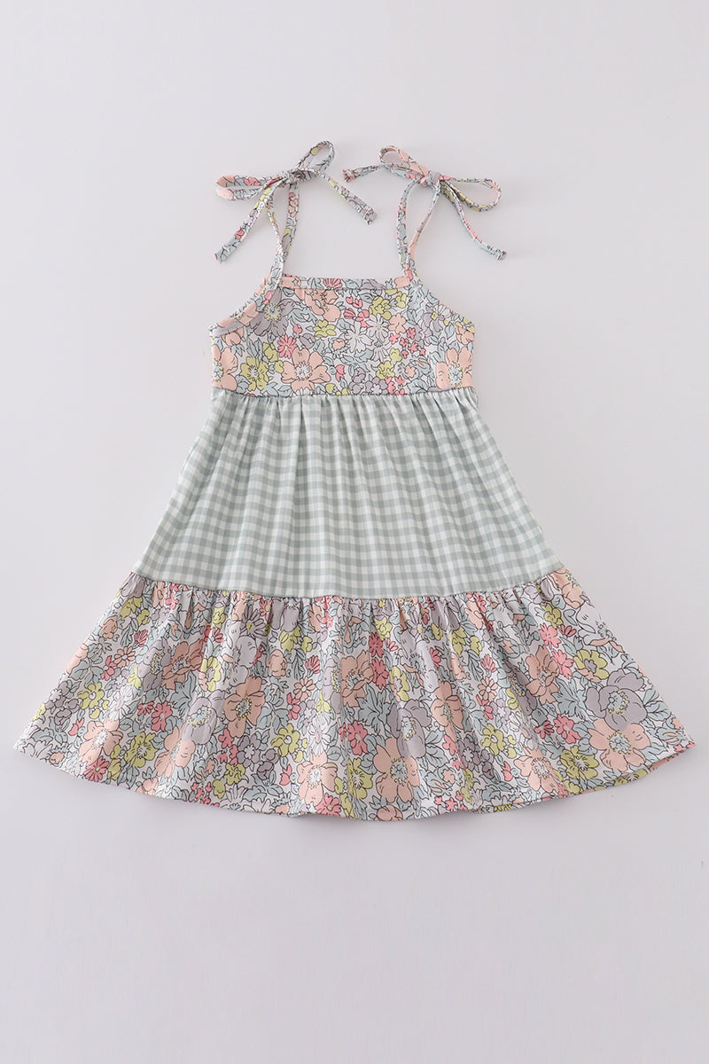 Sage Pastel Floral Harmony Gingham Mommy & Me Matching Dress Set | Mother Daughter Boutique Outfit