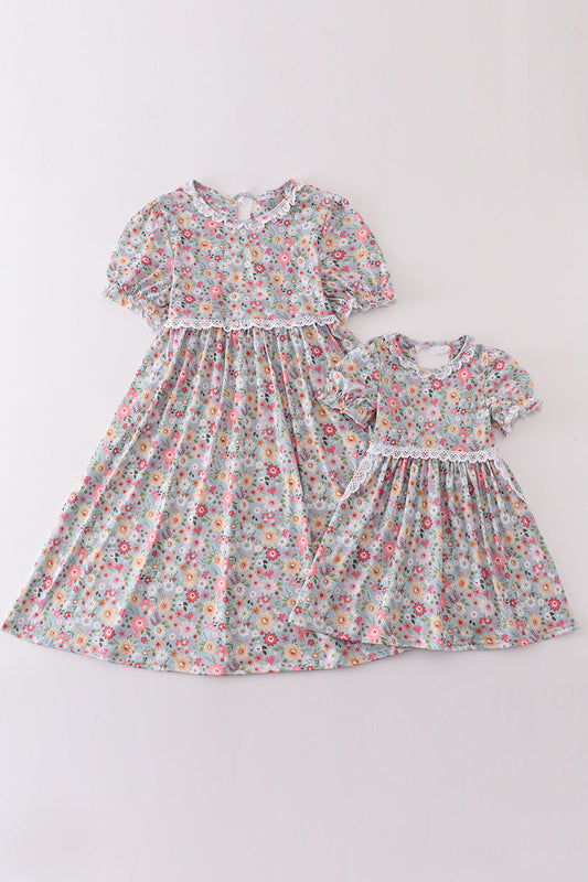 Green Daisy Print Mommy & Me Matching Dress Set | Mother Daughter Floral Boutique Outfit