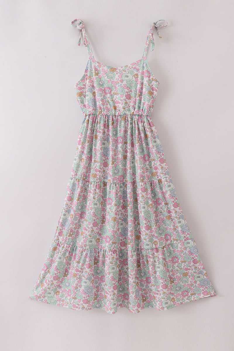 Mint Pink Floral Print Tiered Mommy & Me Matching Dress Set | Mother Daughter Boutique Outfit