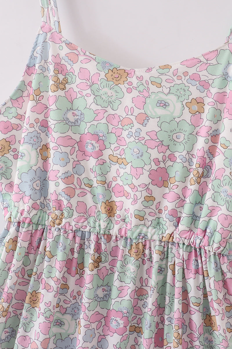 Mint Pink Floral Print Tiered Mommy & Me Matching Dress Set | Mother Daughter Boutique Outfit