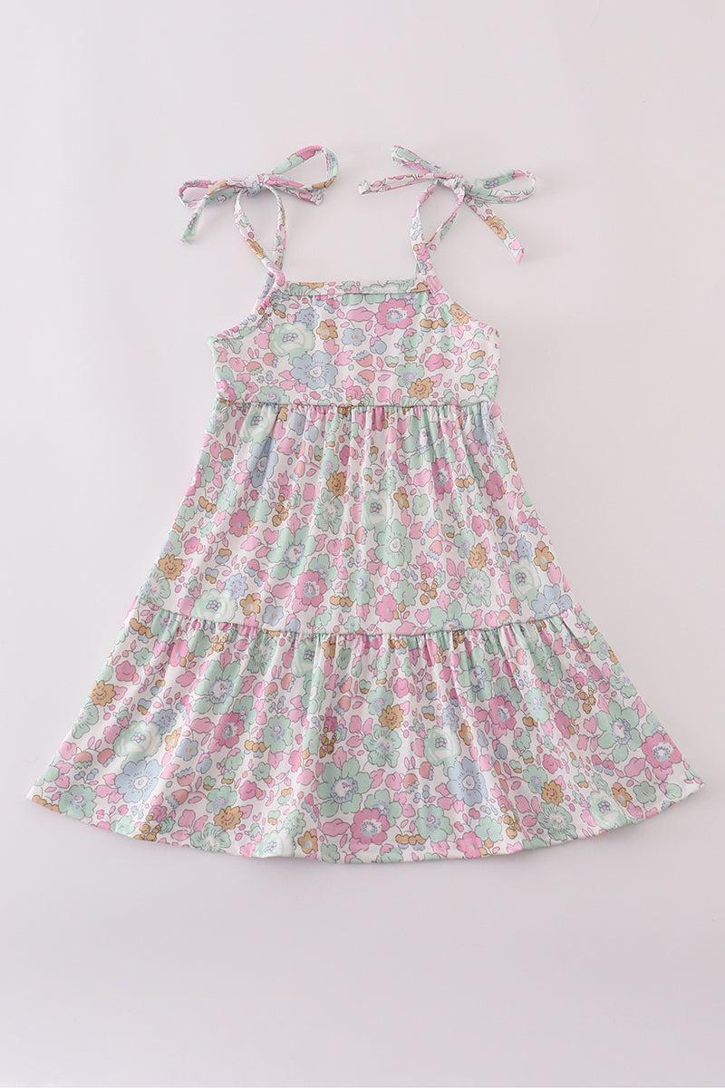 Mint Pink Floral Print Tiered Mommy & Me Matching Dress Set | Mother Daughter Boutique Outfit