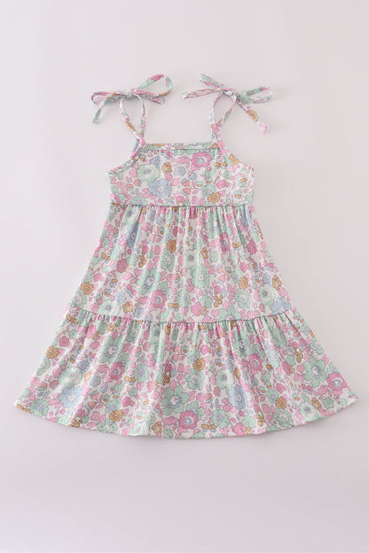 Mint Pink Floral Print Tiered Mommy & Me Matching Dress Set | Mother Daughter Boutique Outfit