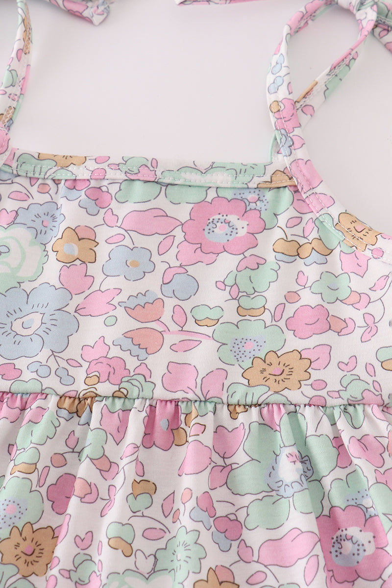 Mint Pink Floral Print Tiered Mommy & Me Matching Dress Set | Mother Daughter Boutique Outfit