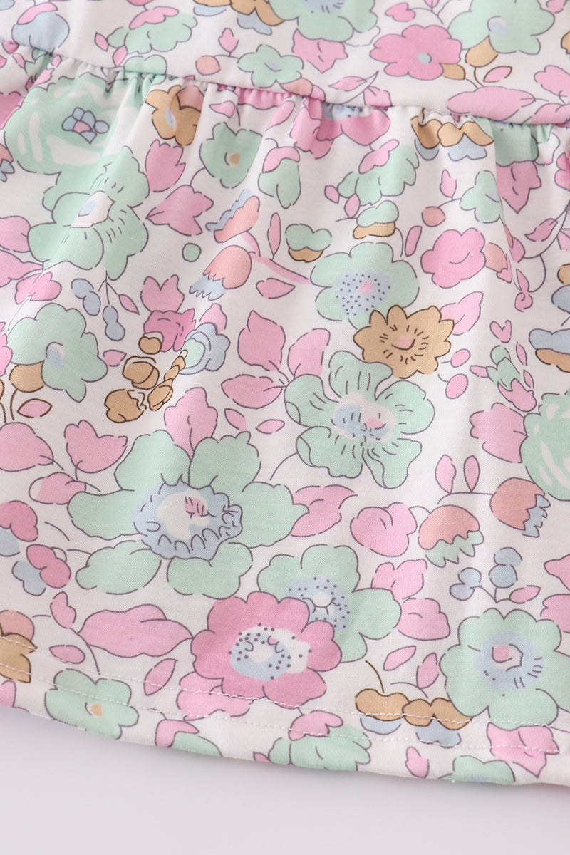 Mint Pink Floral Print Tiered Mommy & Me Matching Dress Set | Mother Daughter Boutique Outfit