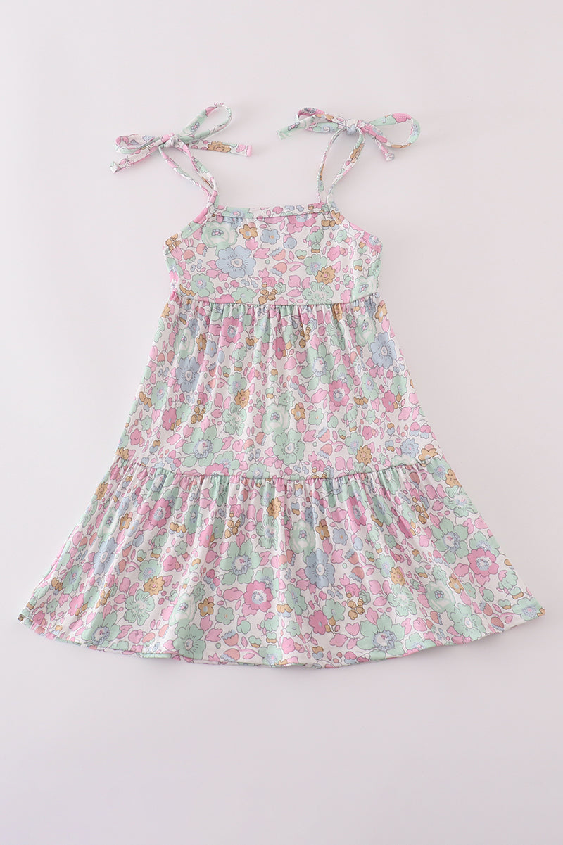 Mint Pink Floral Print Tiered Mommy & Me Matching Dress Set | Mother Daughter Boutique Outfit