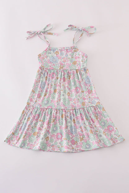 Mint Pink Floral Print Tiered Mommy & Me Matching Dress Set | Mother Daughter Boutique Outfit