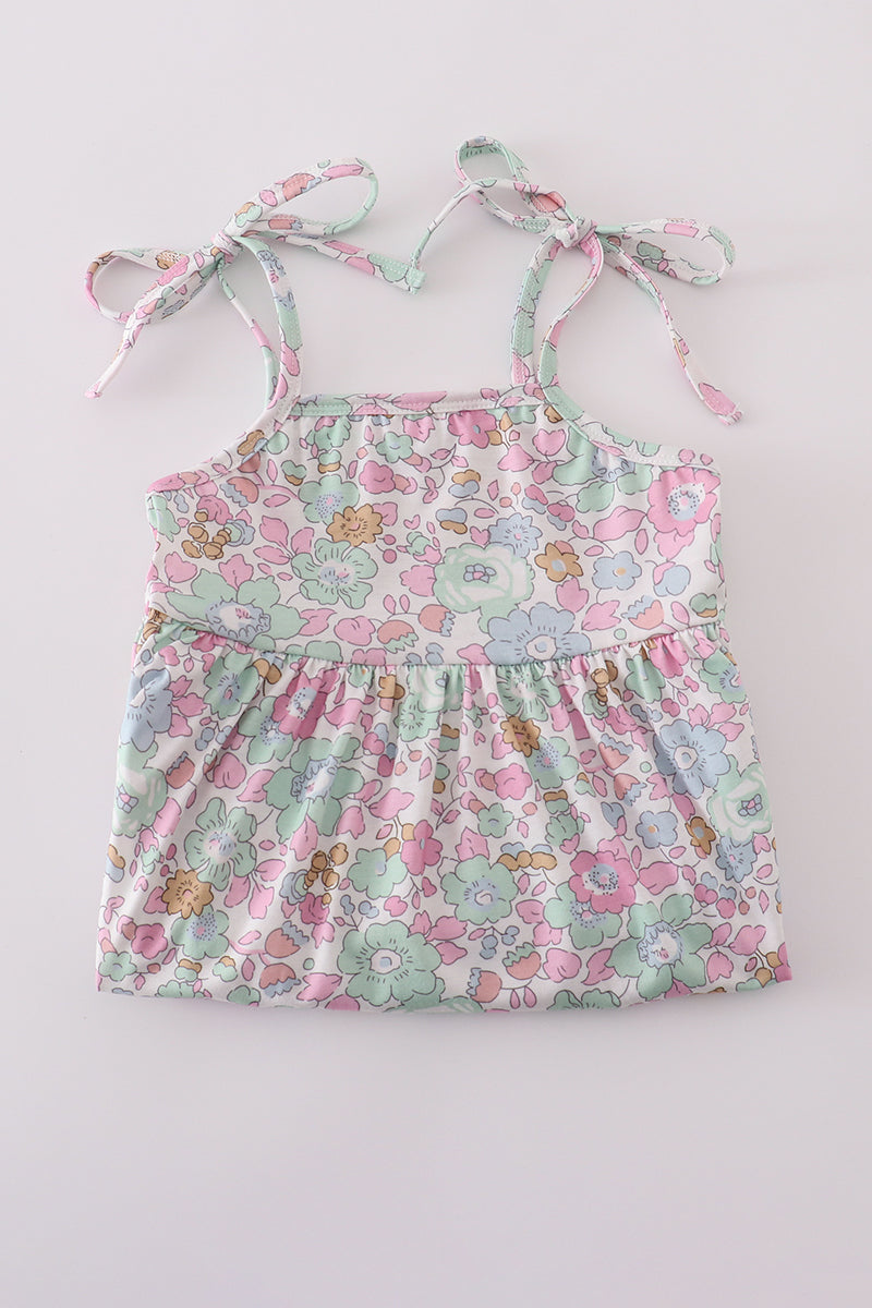 Mint Pink Floral Print Tiered Mommy & Me Matching Dress Set | Mother Daughter Boutique Outfit