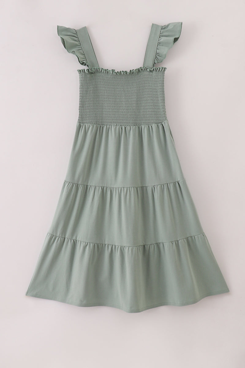 Sage Green Smocked Tiered Maxi Dress for Women | Casual Boho Mom Dress | Comfortable Flowy Spring & Summer Outfit