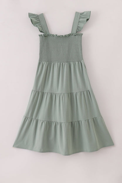 Sage Green Smocked Tiered Maxi Dress for Women | Casual Boho Mom Dress | Comfortable Flowy Spring & Summer Outfit