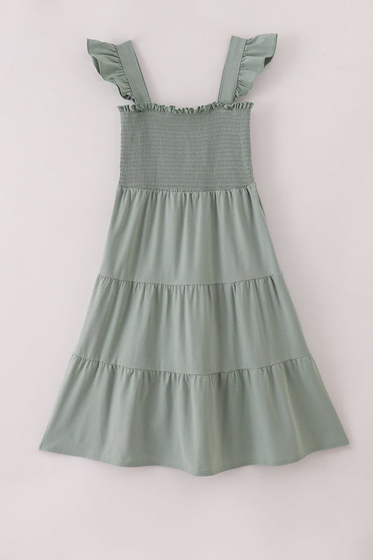 Sage Green Smocked Tiered Maxi Dress for Women | Casual Boho Mom Dress | Comfortable Flowy Spring & Summer Outfit