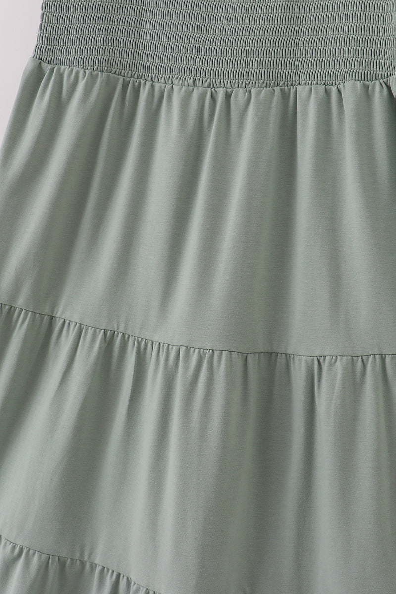 Sage Green Smocked Tiered Maxi Dress for Women | Casual Boho Mom Dress | Comfortable Flowy Spring & Summer Outfit