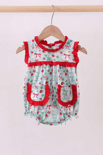 Strawberry Goose Ruffle Bubble Romper | Baby Girl Boutique Outfit | Sweet Floral Bubble Romper for Toddlers