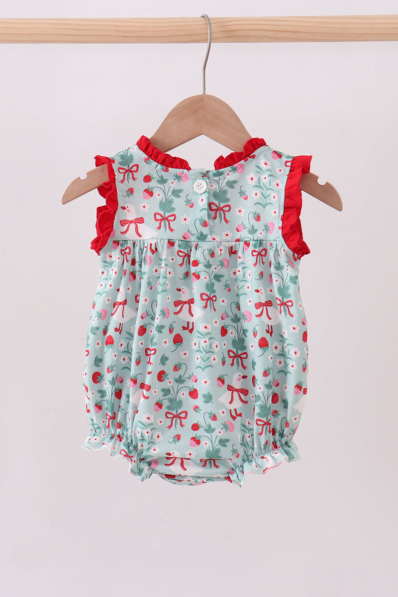 Strawberry Goose Ruffle Bubble Romper | Baby Girl Boutique Outfit | Sweet Floral Bubble Romper for Toddlers