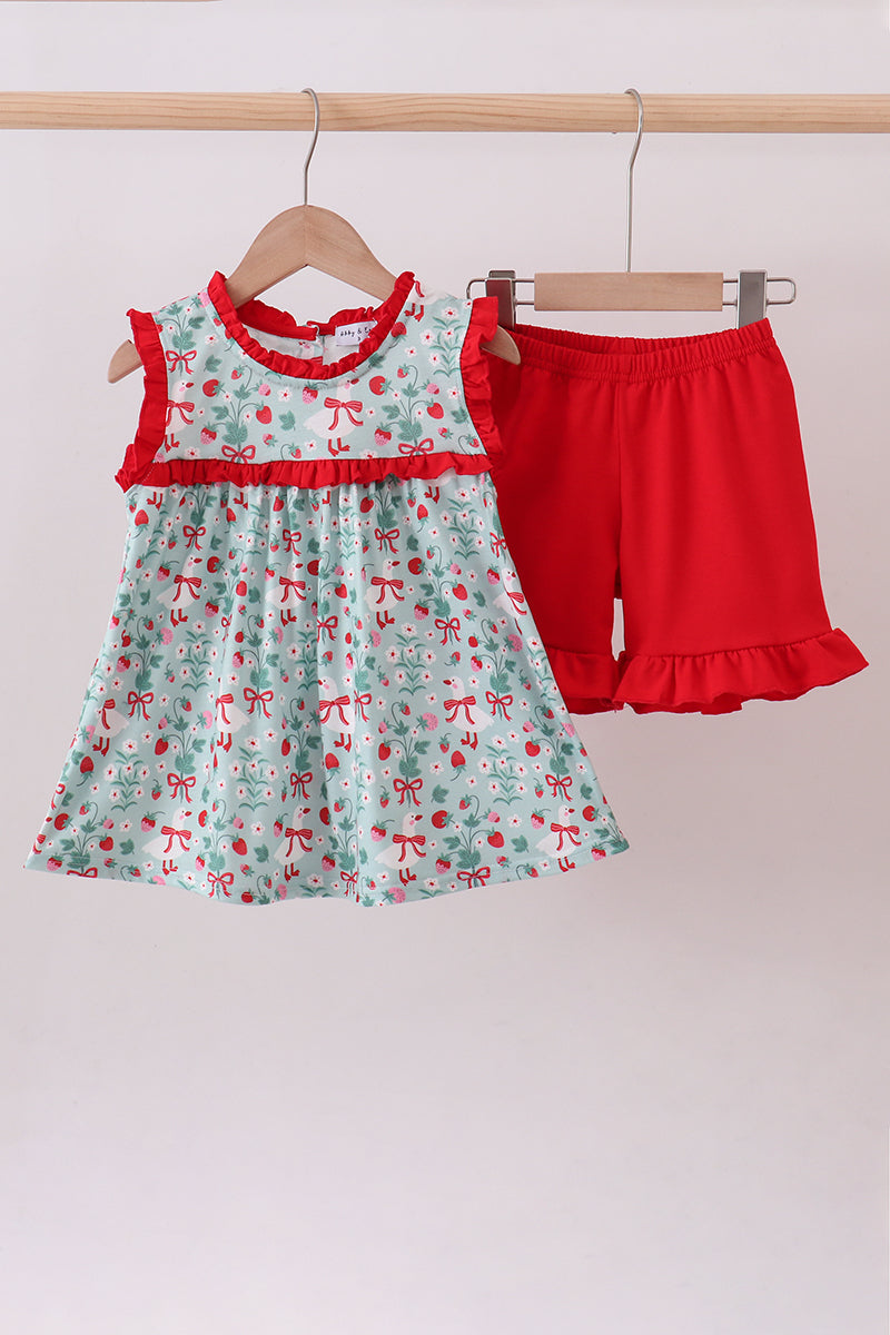 Strawberry Goose Ruffle Girls Set | Boutique Baby Girl Outfit | Sweet Strawberry Toddler Clothing Set