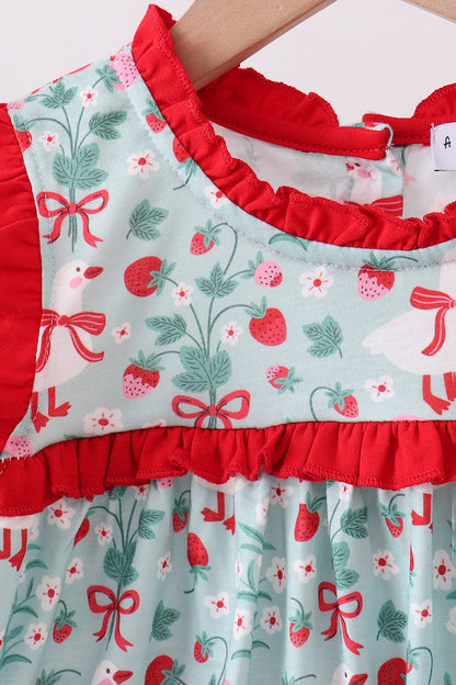Strawberry Goose Ruffle Girls Set | Boutique Baby Girl Outfit | Sweet Strawberry Toddler Clothing Set