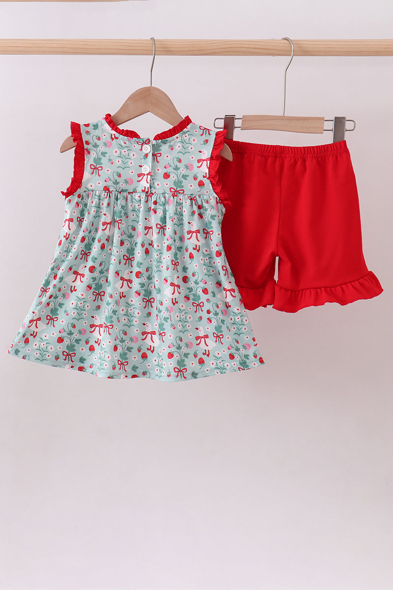 Strawberry Goose Ruffle Girls Set | Boutique Baby Girl Outfit | Sweet Strawberry Toddler Clothing Set