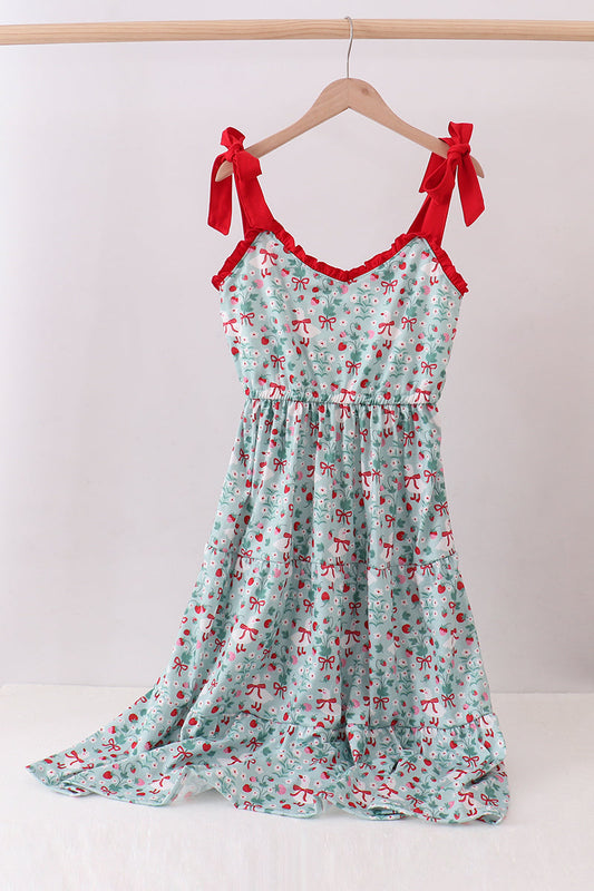 Strawberry Goose Print Women’s Dress | Floral Ruffle Boutique Dress | Cute Summer Casual Dress for Women