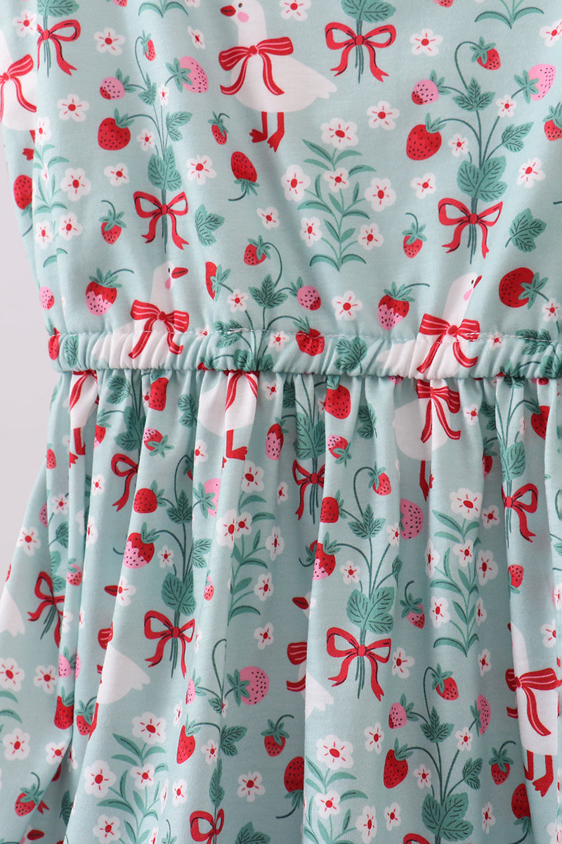Strawberry Goose Print Women’s Dress | Floral Ruffle Boutique Dress | Cute Summer Casual Dress for Women