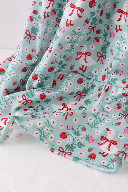 Strawberry Goose Print Women’s Dress | Floral Ruffle Boutique Dress | Cute Summer Casual Dress for Women