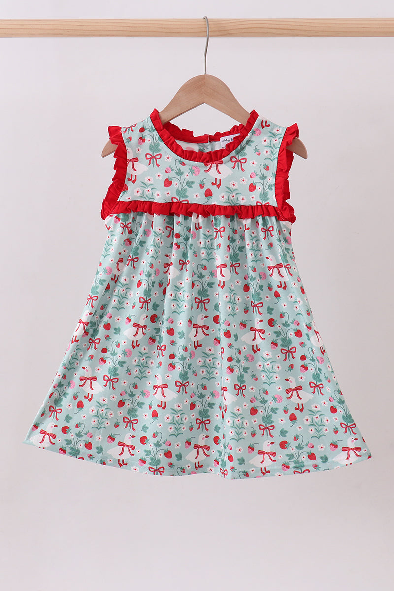 Strawberry Goose Ruffle Dress | Baby Girl Boutique Dress | Sweet Floral Summer Dress for Toddlers & Girls