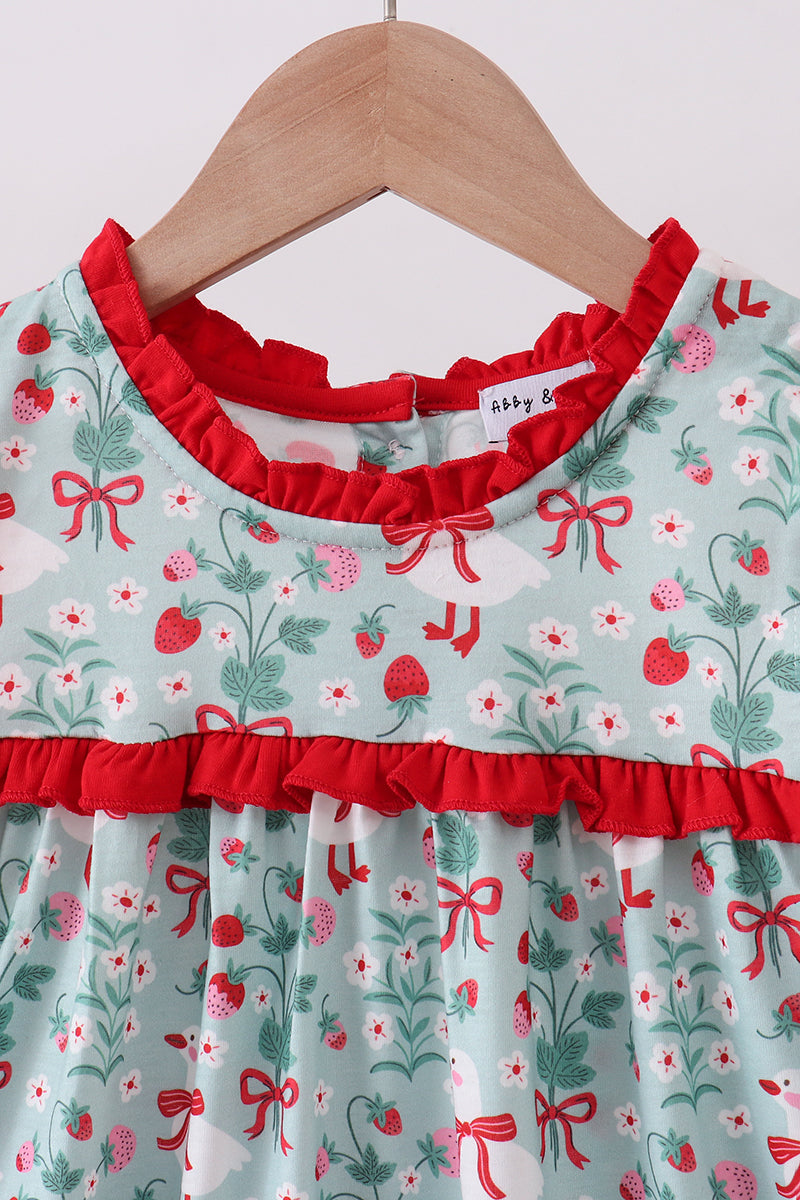 Strawberry Goose Ruffle Dress | Baby Girl Boutique Dress | Sweet Floral Summer Dress for Toddlers & Girls