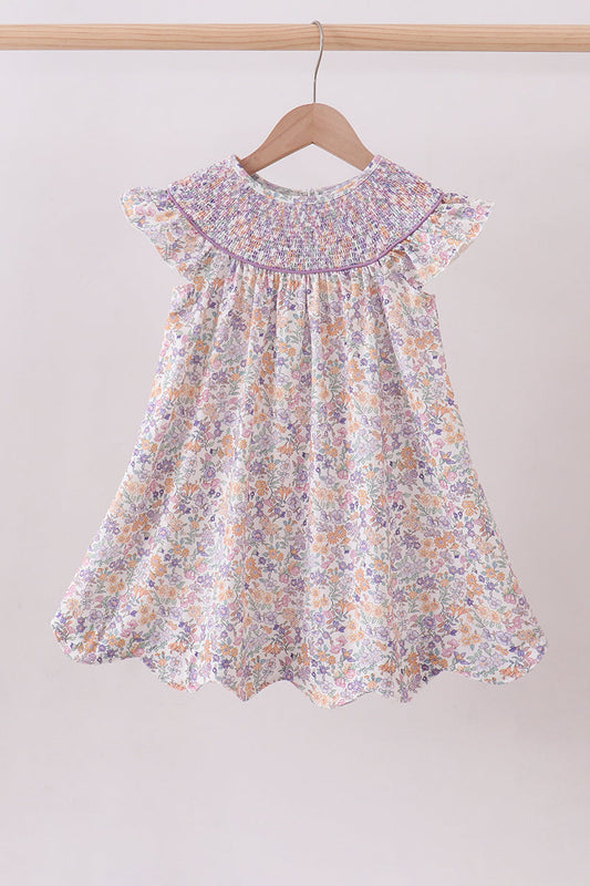 Purple Floral Smocked Dress | Baby Girl Boutique Dress | Sweet Floral Smocked Dress for Toddlers & Girls