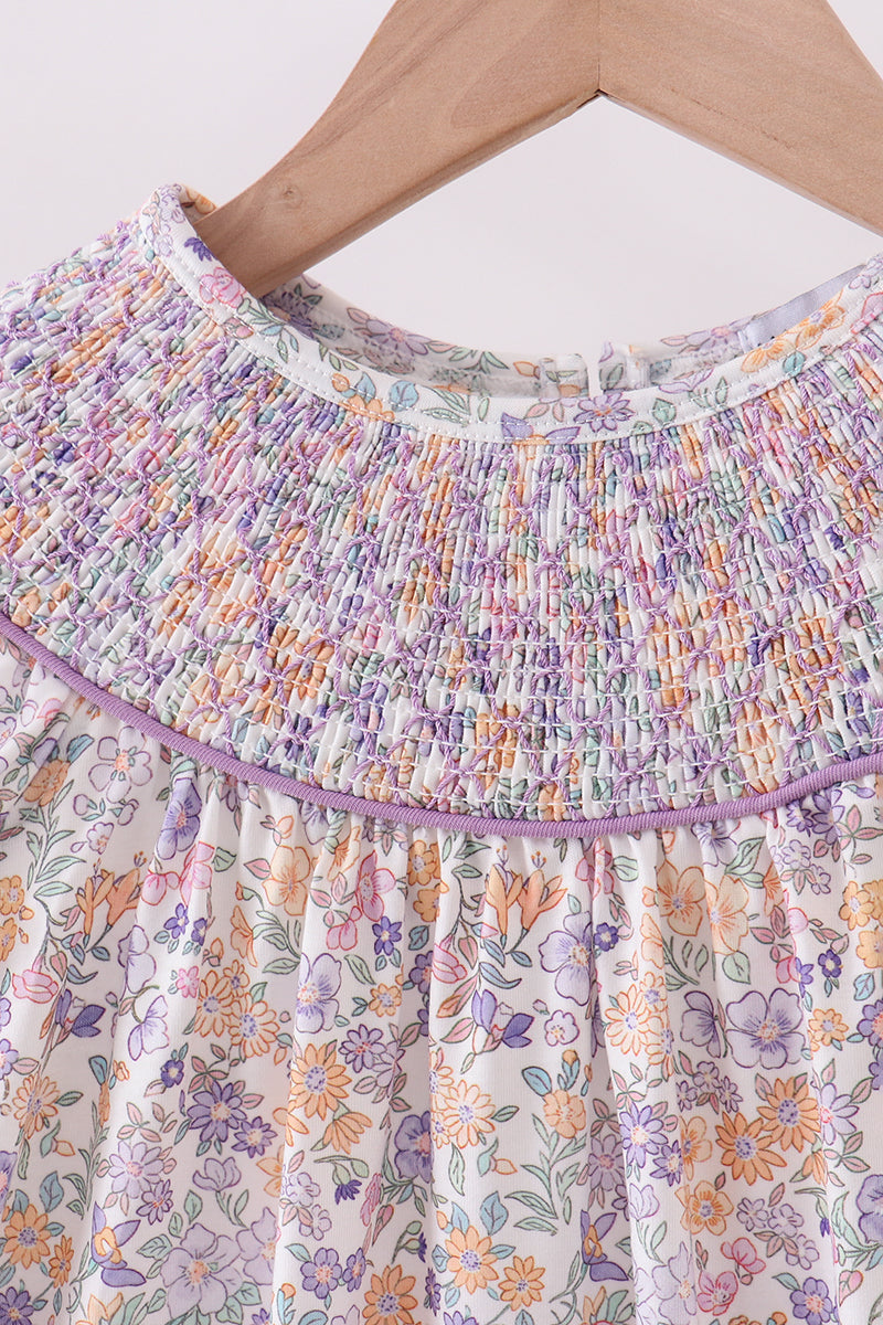 Purple Floral Smocked Dress | Baby Girl Boutique Dress | Sweet Floral Smocked Dress for Toddlers & Girls