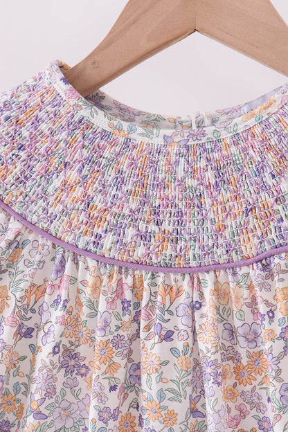 Purple Floral Smocked Dress | Baby Girl Boutique Dress | Sweet Floral Smocked Dress for Toddlers & Girls